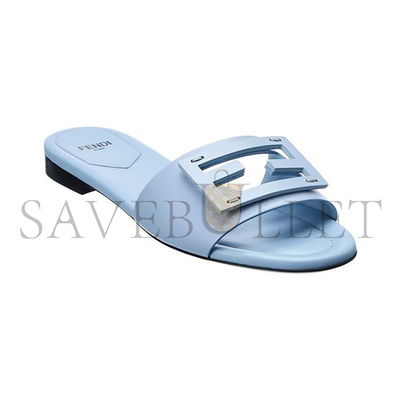 FENDI LIGHT BLUE LEATHER SLIDES 8R8136